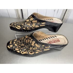 PIKOLINOS Black Tan Cutout Leather Mules Clogs low heels EU 37 US 6.5 / 7